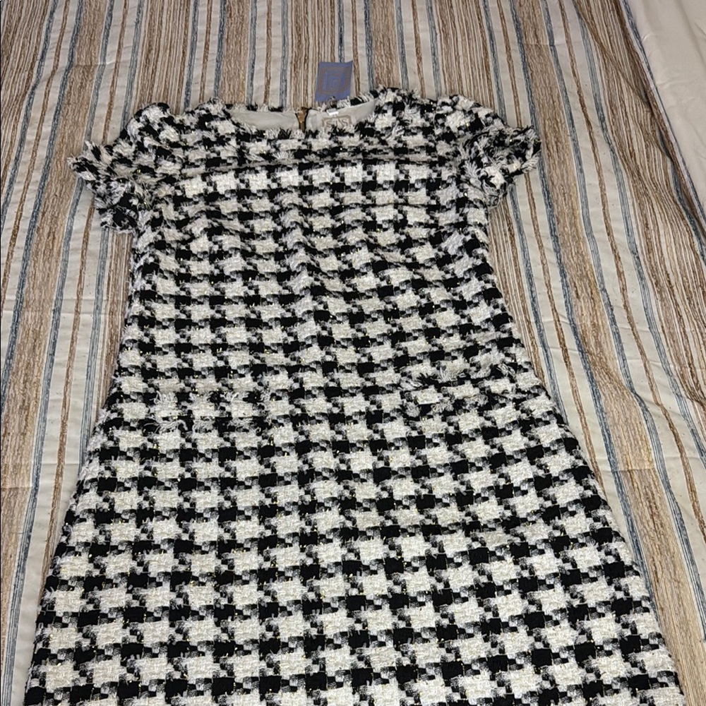 Sail to Sable Black and White Houndstooth Mini Dress